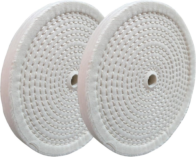 PR PURUI PURUI 2PC 6 Inch Polishing Buffing Wheels for Bench Grinder Spiral Sewn with 1/2" Arbor Hole and 1/2" Thickness White Cotton for Final Finishing on All Metals - Image 1